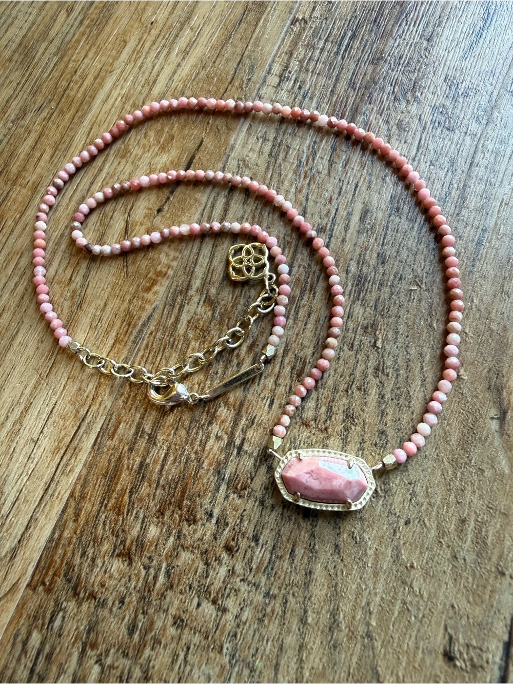 Kendra Scott Pink Beaded Necklace with Gold Frame Pendant